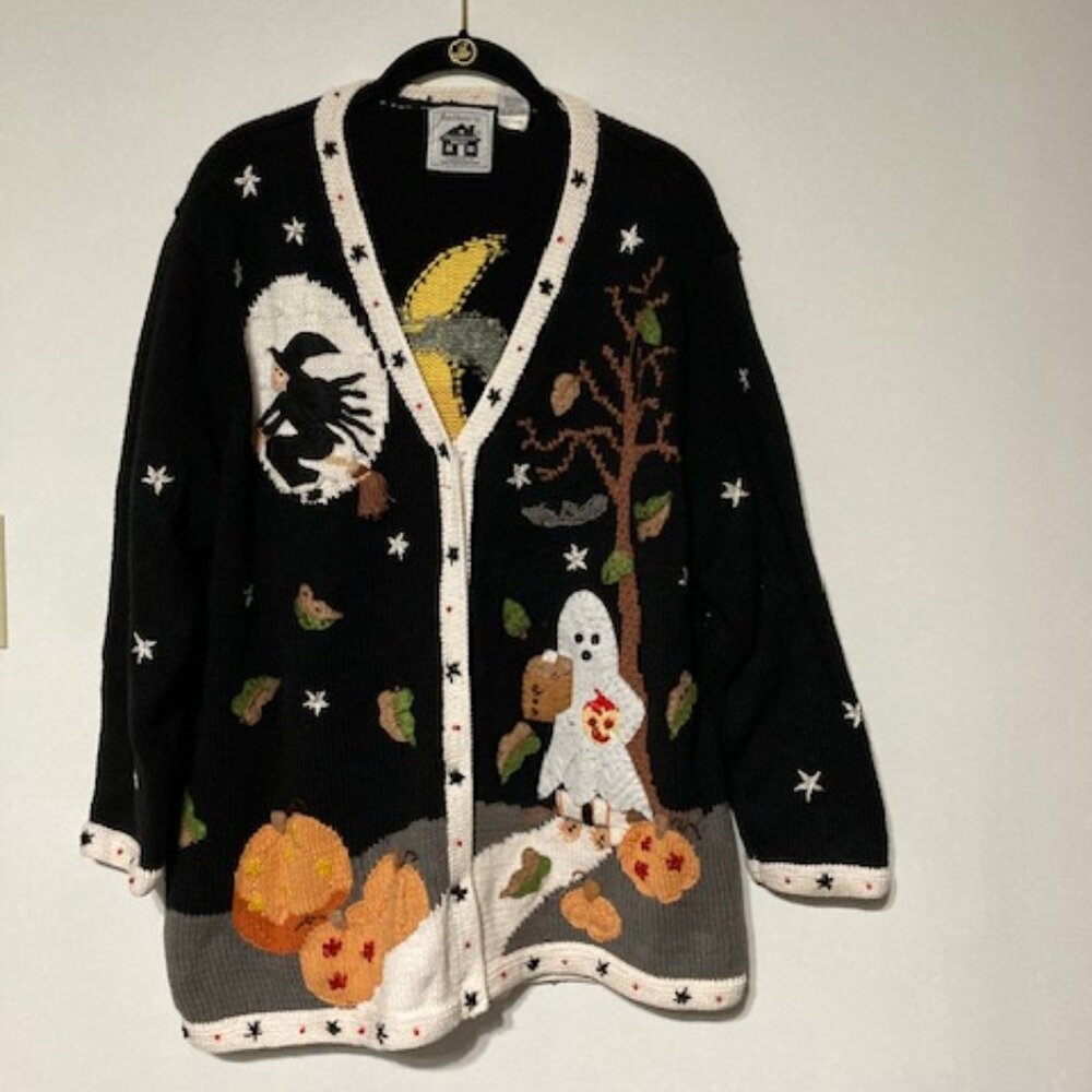 Vintage Used Storybook Knits Halloween Sweater “Scary Starry Night”
